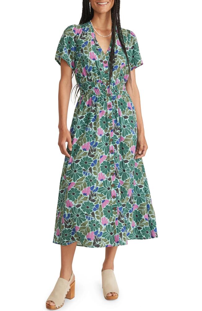 Marine Layer Annika Floral Midi Dress in Cool Mexican Floral Cover