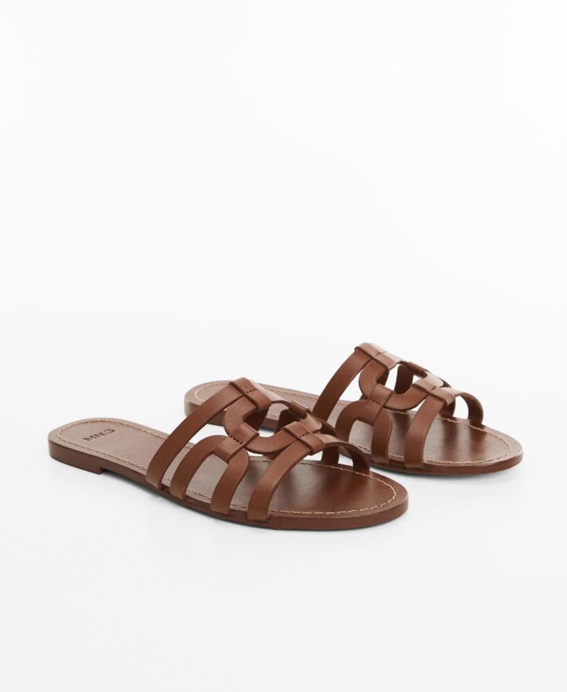 Mango Women's Leather Straps Sandals - Medium Brown Cover