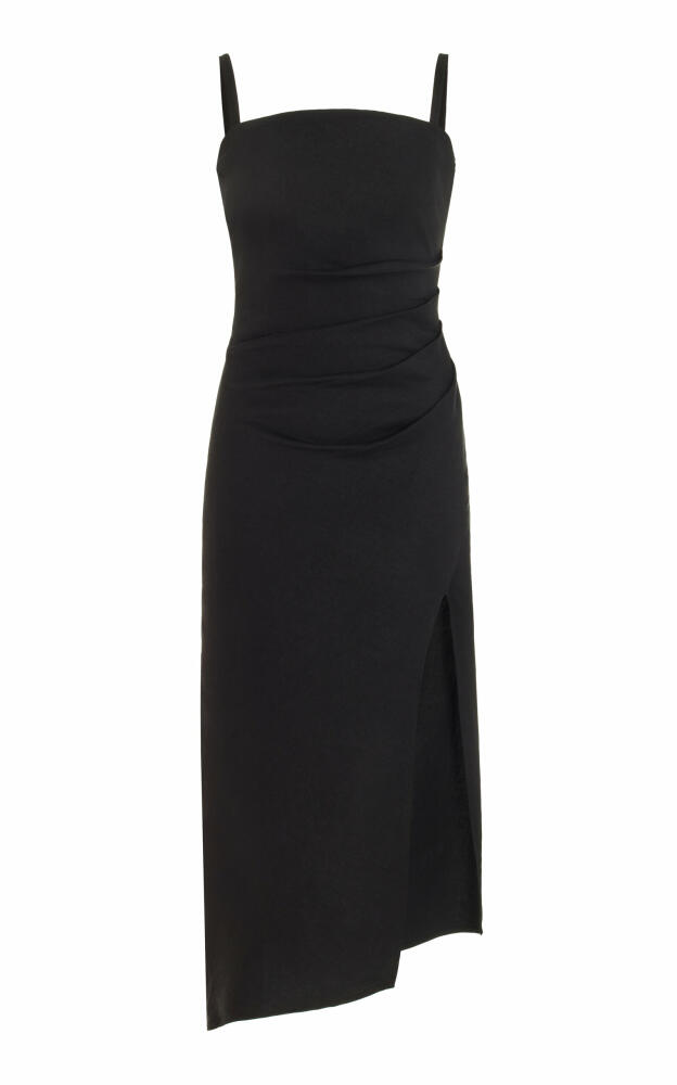 Anemos - The Nadege Draped Linen-Blend Midi Dress - Black Cover