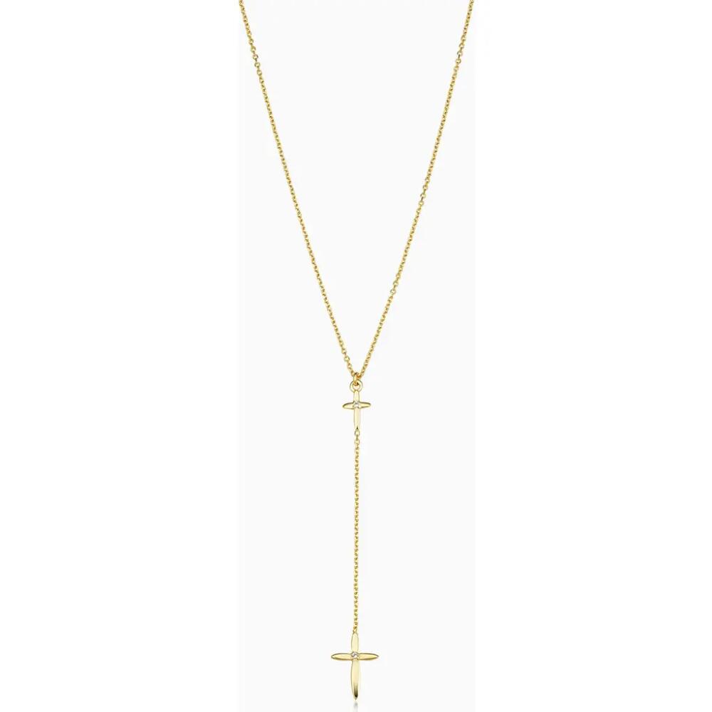 Oradina 14K Yellow Gold Cross My Heart Drop Necklace Cover