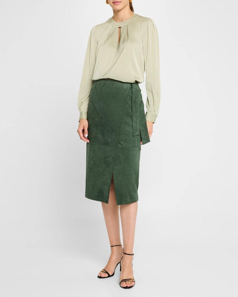 Elie Tahari The Danica Faux Suede Midi Wrap Skirt Cover