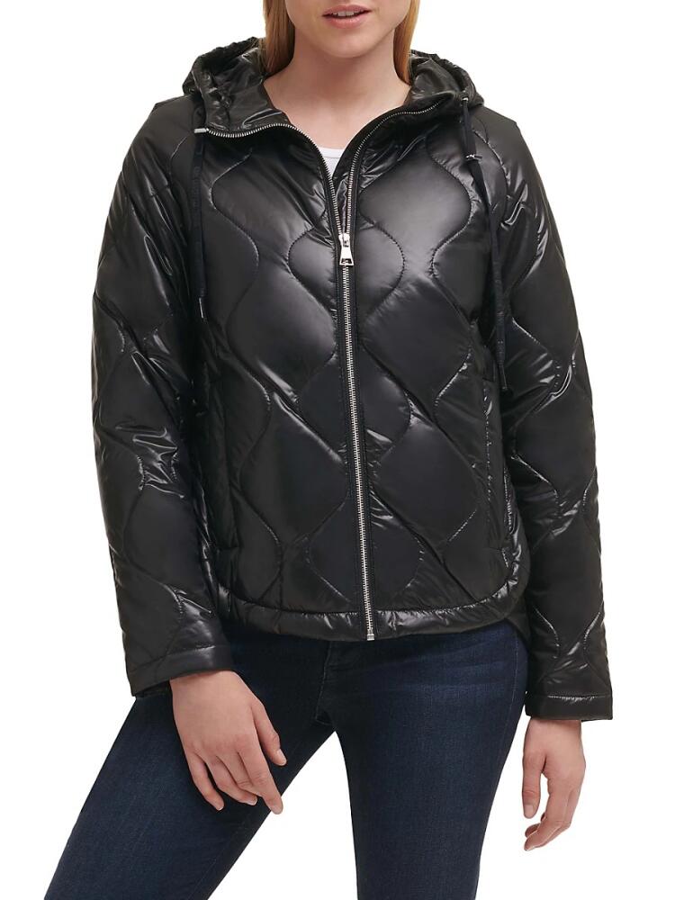 Karl Lagerfeld Paris Women's Hooded Quilted Jacket - Black Cover