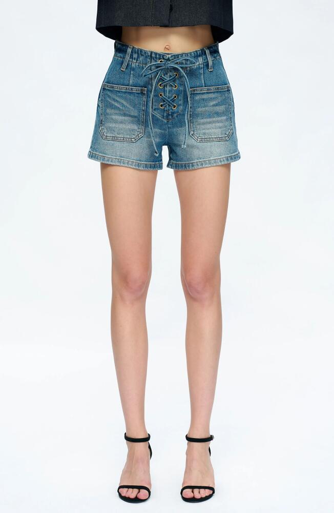 Bayeas Maya Lace-Up High Waist Denim Shorts in Turquoise Cover