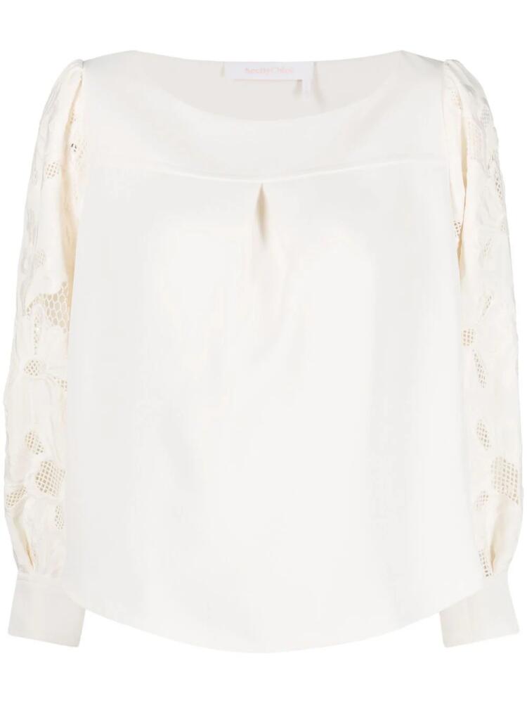 See by Chloé floral embroidered-sleeve blouse - Neutrals Cover