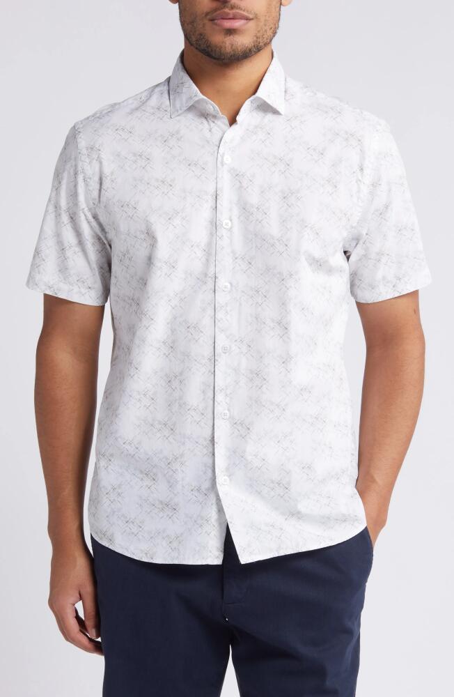 Robert Barakett Forte Slim Fit Geo Print Short Sleeve Button-Up Shirt in White Cover