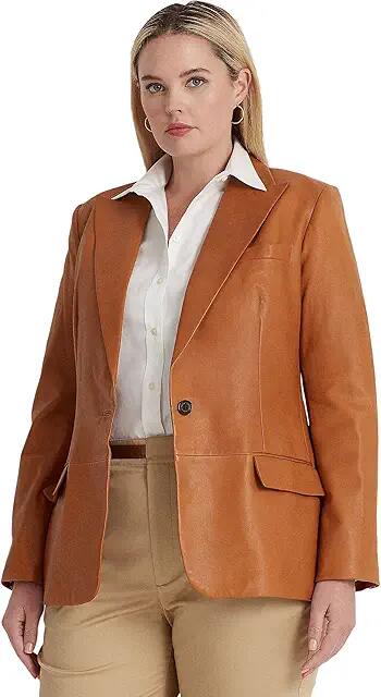 LAUREN Ralph Lauren Plus Size Double-Breasted Twill Blazer (Birch Tan) Women's Clothing Cover