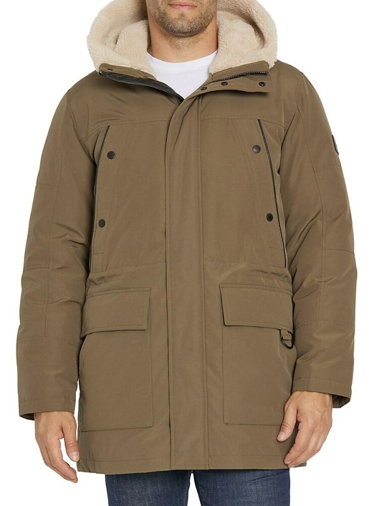 Sam Edelman Men's Faux Shearling Hooded Parka - Taupe Cover