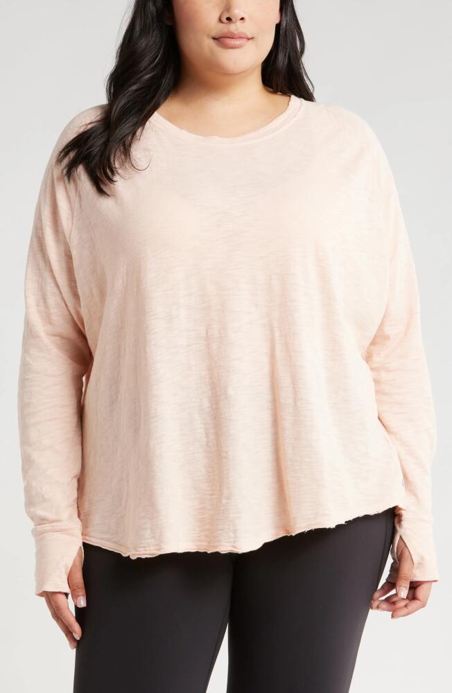 Zella Relaxed Washed Cotton Long Sleeve T-Shirt in Pink Peach Cover