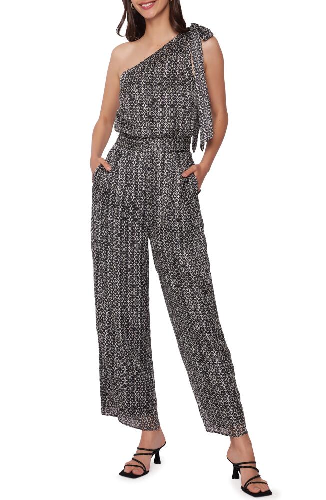 Lost + Wander Mira Geo Print One-Shoulder Jumpsuit in Black-Ivory-Multi Cover