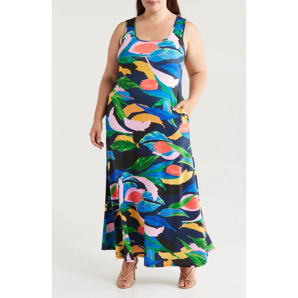 24seven Comfort Apparel Floral Sleeveless Maxi Dress in Navy Multi Cover