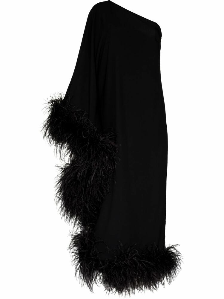 Taller Marmo Ubud one-shoulder feather-trim gown - Black Cover