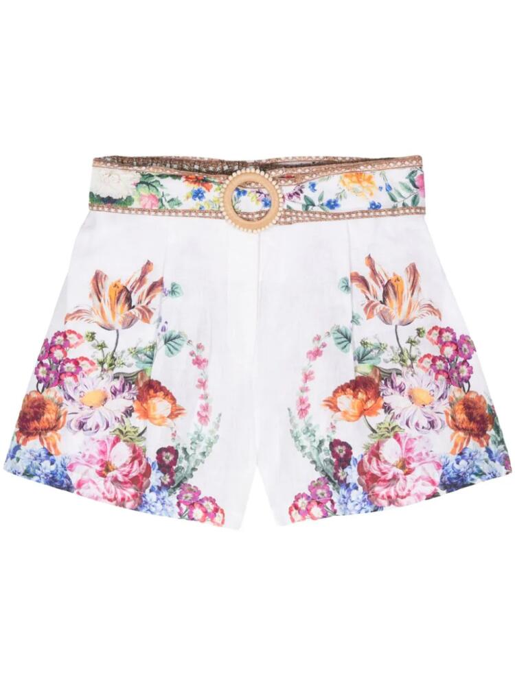 Camilla Plumes And Parterres linen shorts - White Cover