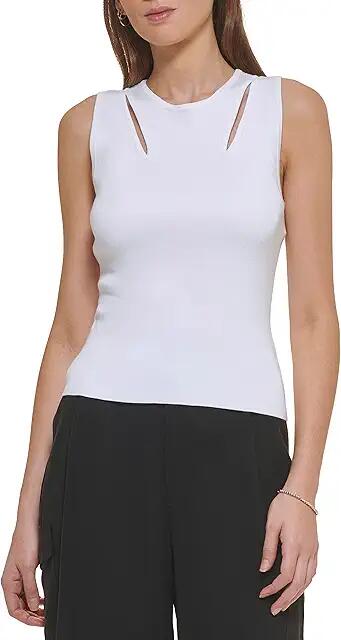 DKNY Shoulder Cutout Tank (White) Women's Clothing Cover