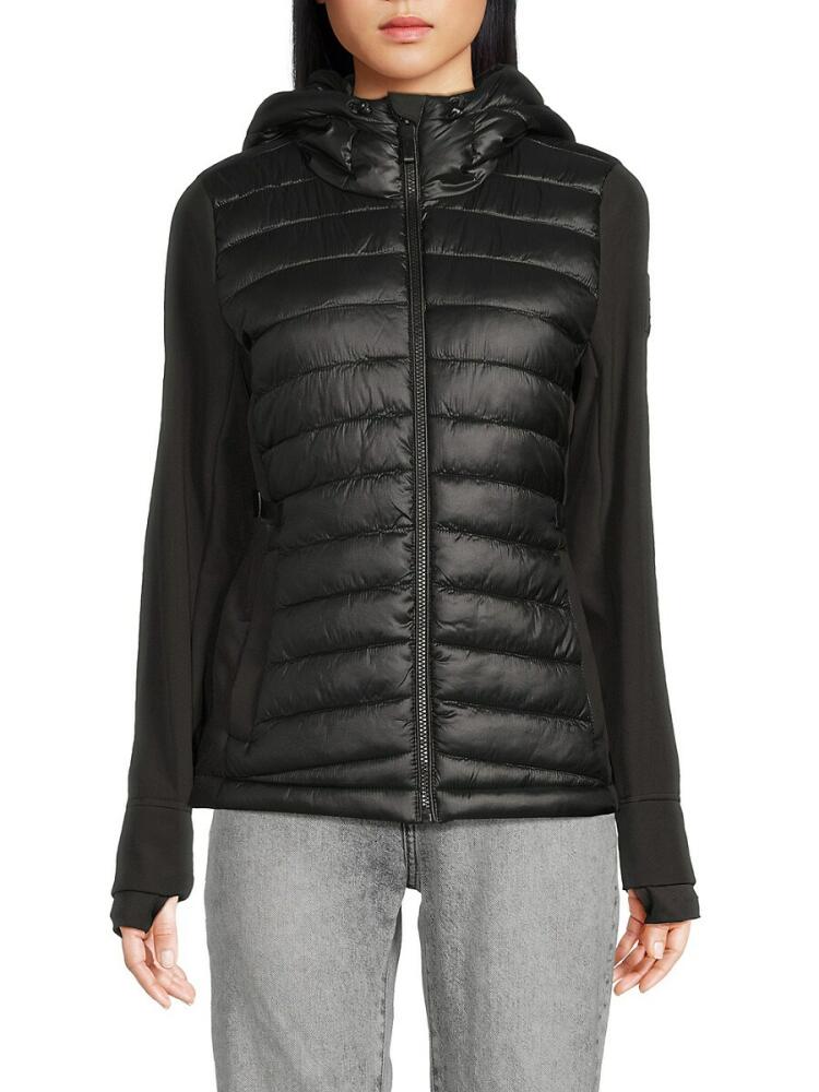 DKNY Sport Women's Mixed Media Hooded Puffer Jacket - Black Cover