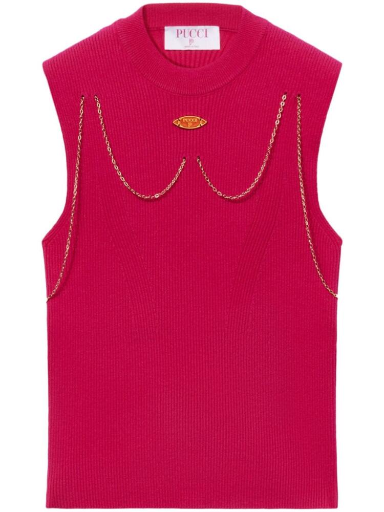 PUCCI chain-embellished rib-knit top - Pink Cover