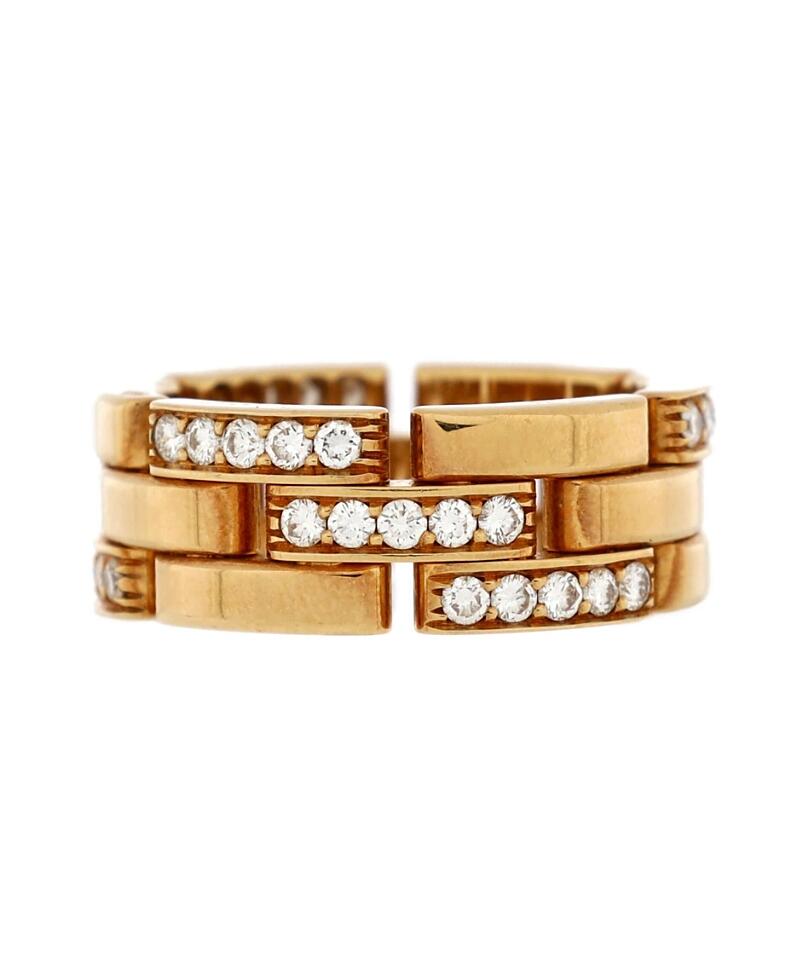 Pre-Owned Cartier Maillon Panthere 3 Row Band Ring 18K Rose Gold with Half Pave Diamonds Cover