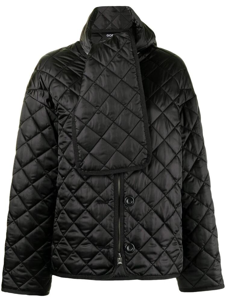 Goen.J scarf-detail quilted oversized jacket - Black Cover