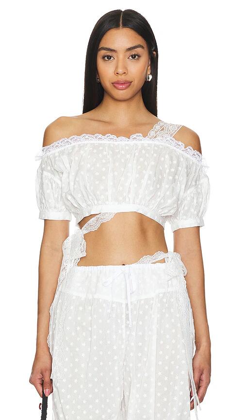 Yuhan Wang Embroidered Ruched Crop Top in White Cover