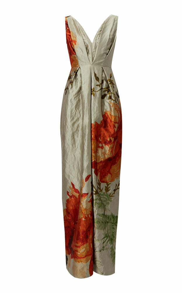 Erdem - Floral-Printed V-Neck Gown - Silver Cover