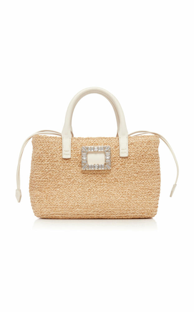 Roger Vivier - Crystal-Buckle Woven Raffia Top Handle Bag - Neutral Cover