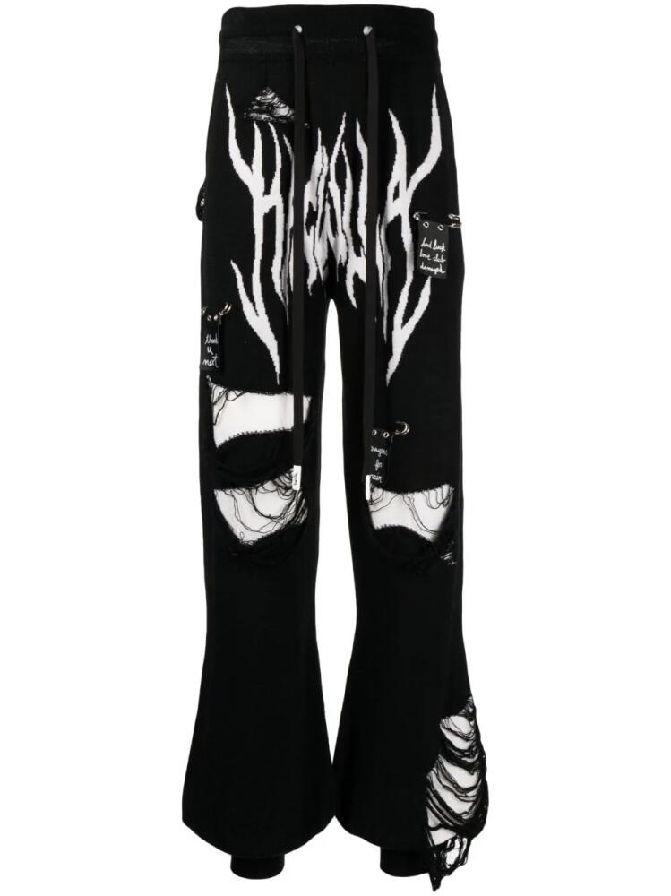 Haculla intarsia-knit distressed track pants - Black Cover