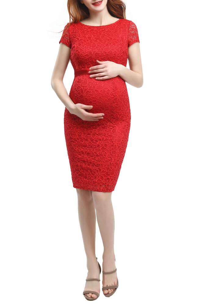 Kimi and Kai Nancy Stretch Lace Maternity Dress in Red Cover