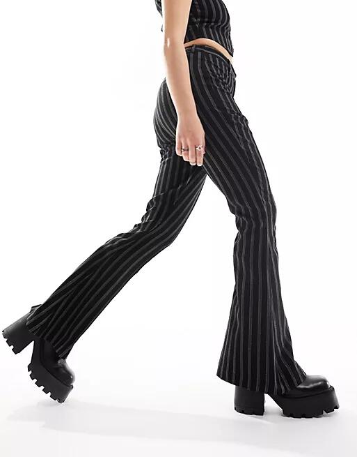 ASOS DESIGN flare leg pants in pinstripe - part of a set-Black Cover