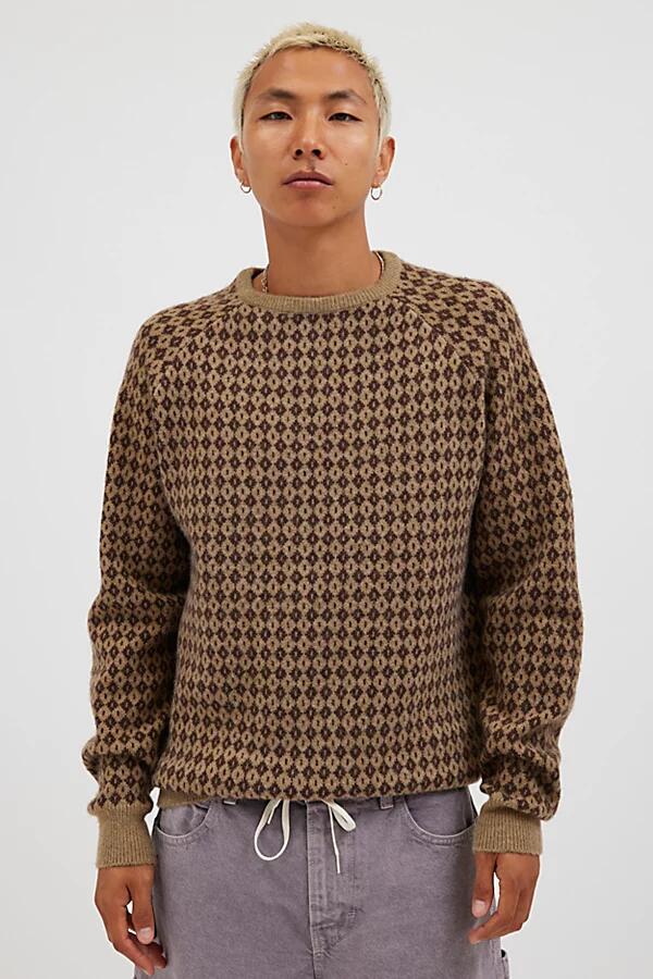 Katin Check Pattern Raglan Sleeve Crew Neck Sweater in Neutral Cover