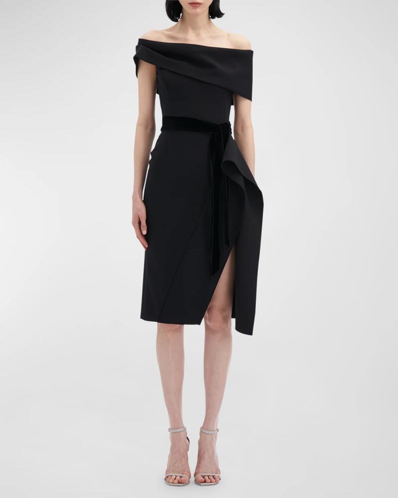 Oscar de la Renta Off-The-Shoulder Drape Slit Cocktail Dress Cover