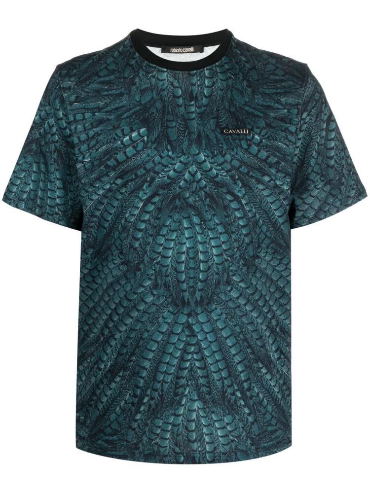 Roberto Cavalli feather-print cotton T-shirt - Blue Cover