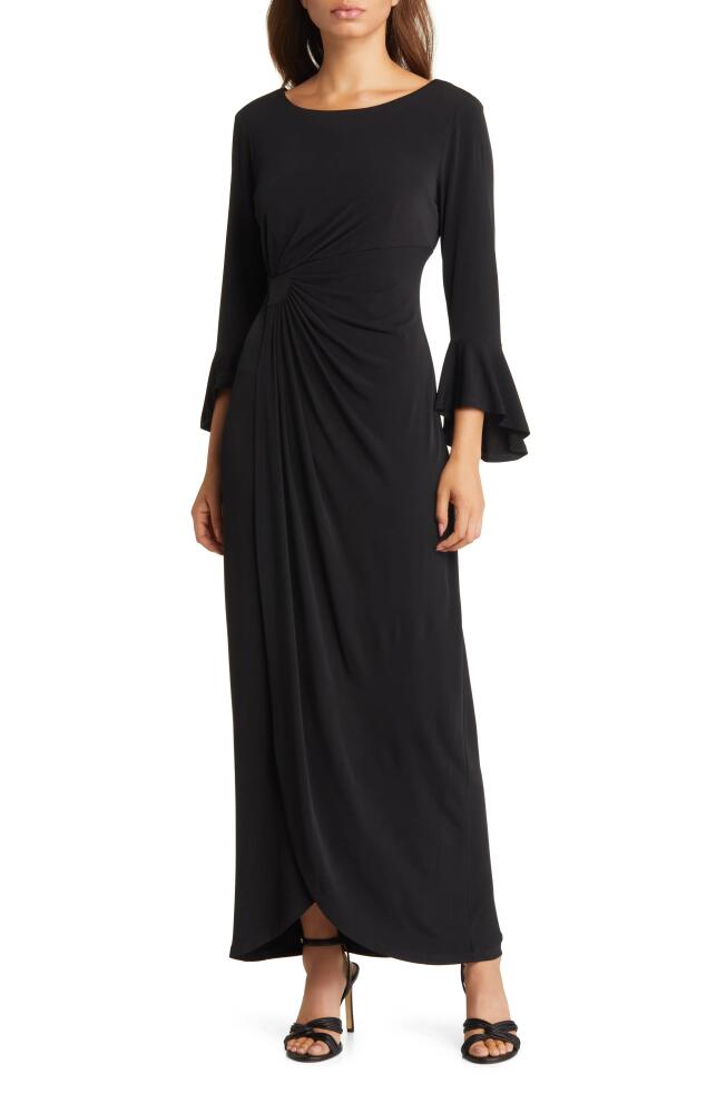 Connected Apparel Bell Sleeve Gathered Waist Gown in Black Cover