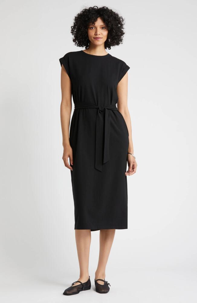 Nordstrom Tie Waist Stretch Cotton Knit Dress in Black Cover