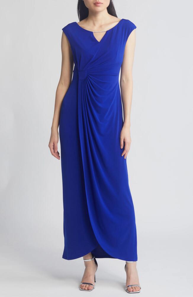 Connected Apparel Crystal Notch Side Ruched Gown in Deep Cobalt Cover