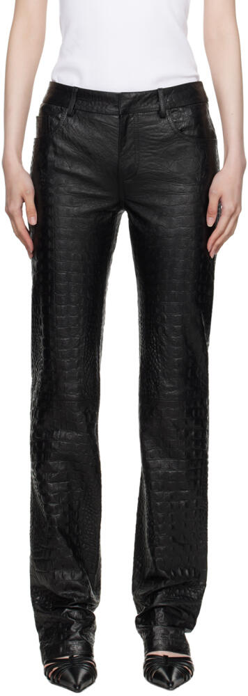 Blumarine Black Crocodile-Effect Leather Pants Cover