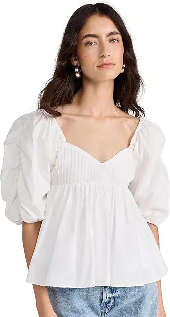 English Factory Sleeve Cinched Pin Tuck Top (White) Women's Clothing Cover