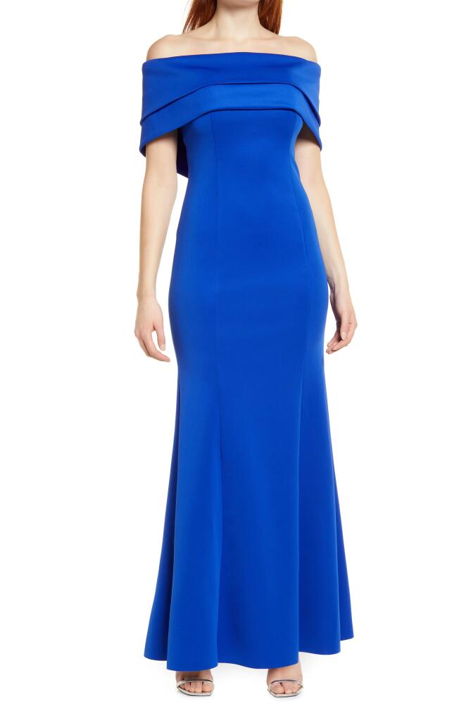 Vince Camuto Off the Shoulder Double Collar Organza Gown in Cobalt Cover