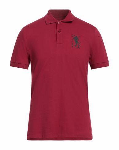 Bikkembergs Man Polo shirt Brick red Cotton, Elastane Cover