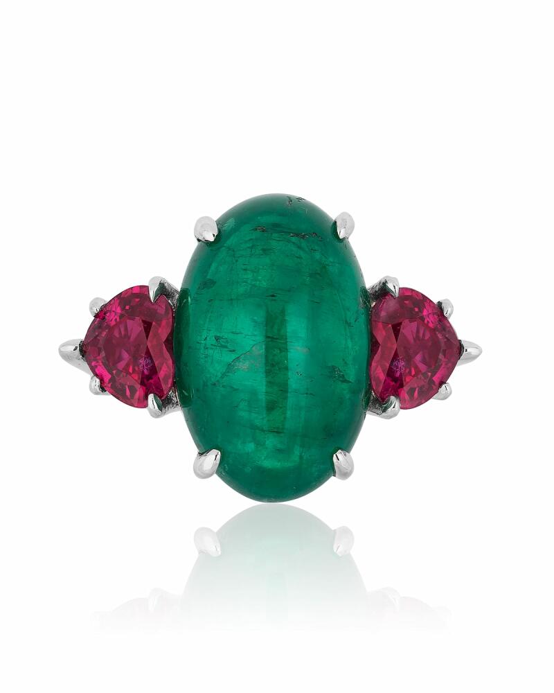 Andreoli Platinum Cabochon Colombian Emerald and Ruby Heart Ring Cover