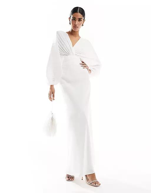 Ever New Bridal pleated satin maxi dress in ivory-White Cover