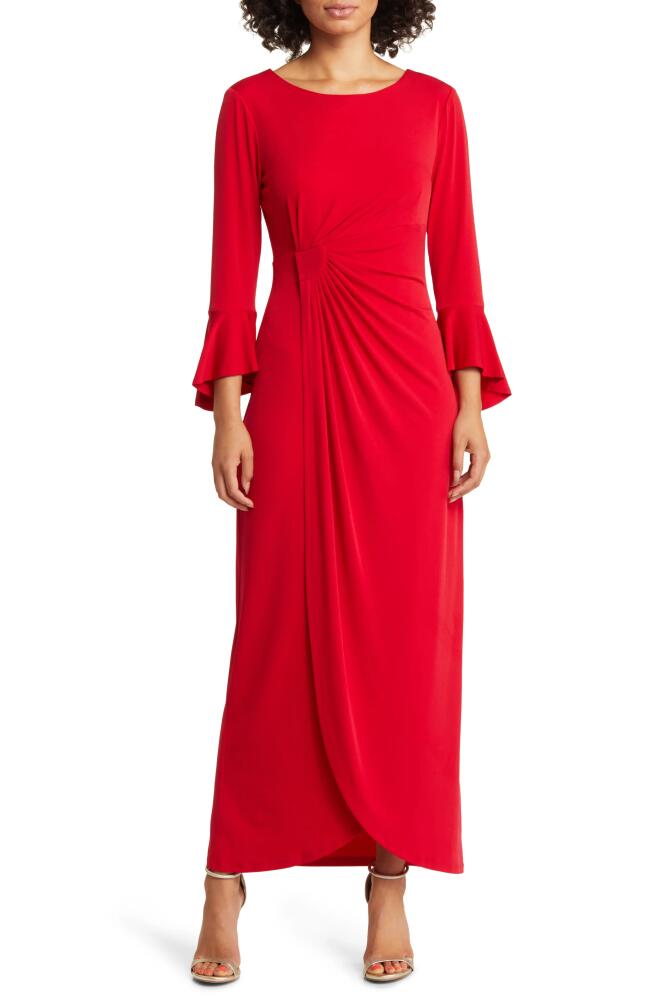 Connected Apparel Bell Sleeve Gathered Waist Gown in Apple Red Cover