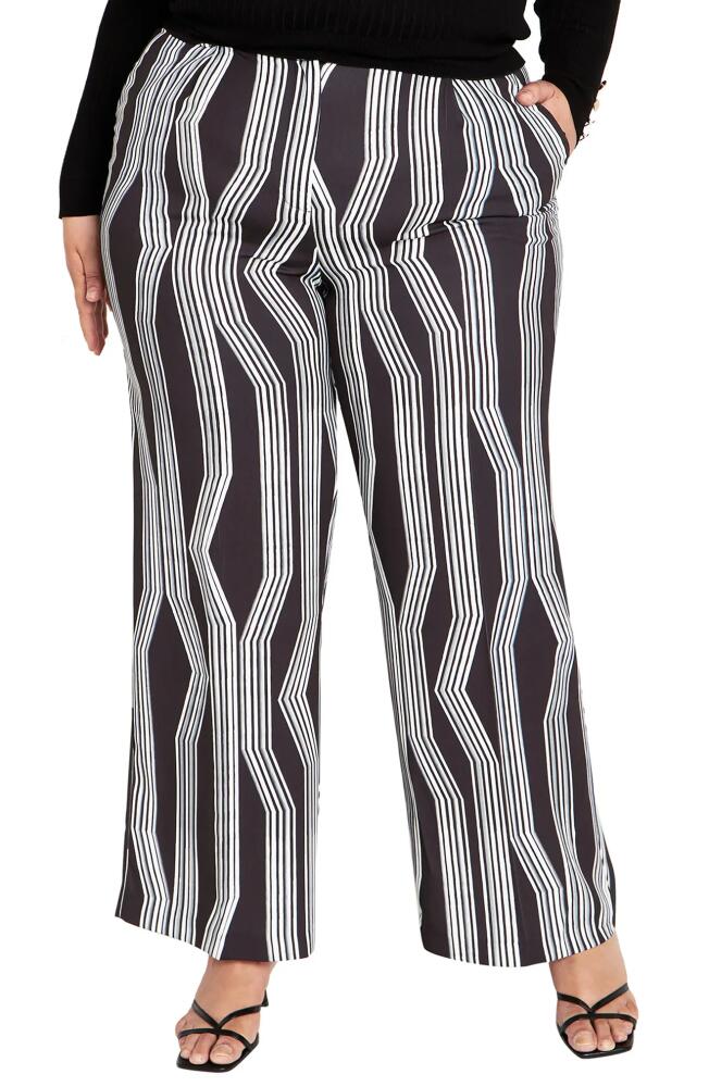 City Chic Laila Stripe High Waist Wide Leg Pants in Black Mono Cover