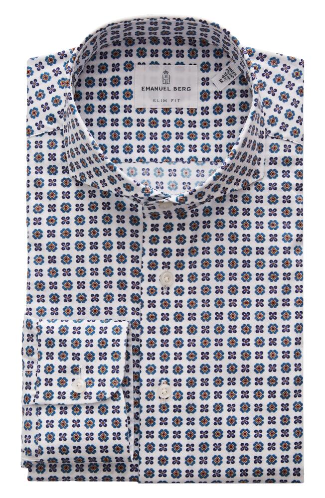 Emanuel Berg Modern Fit Floral Stretch Button-Up Shirt in Blue Cover