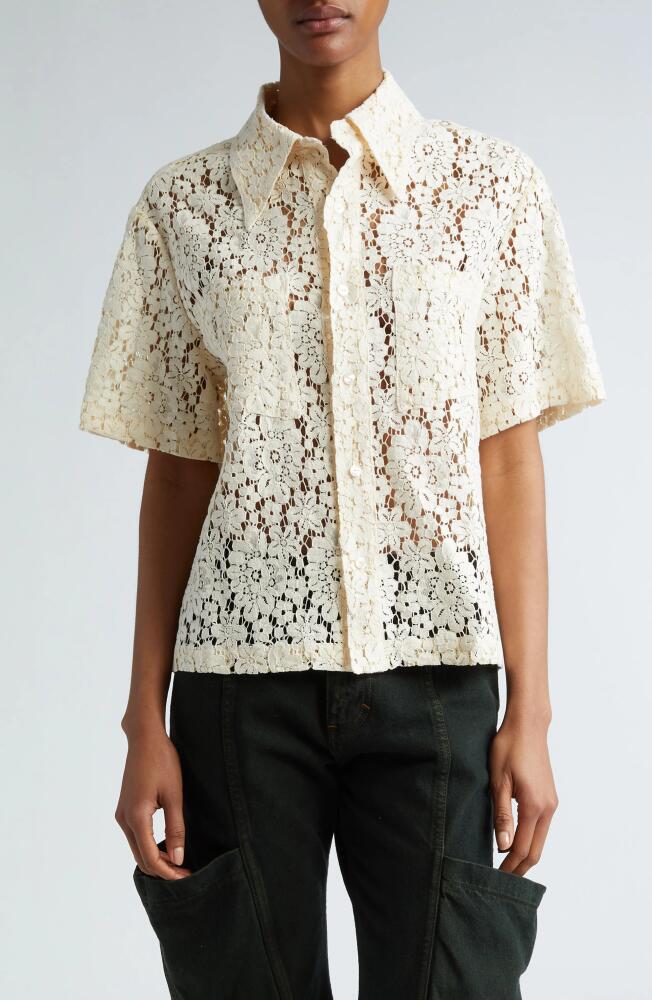 Eckhaus Latta Floral Short Sleeve Lace Button-Up Shirt in Ivory Cover