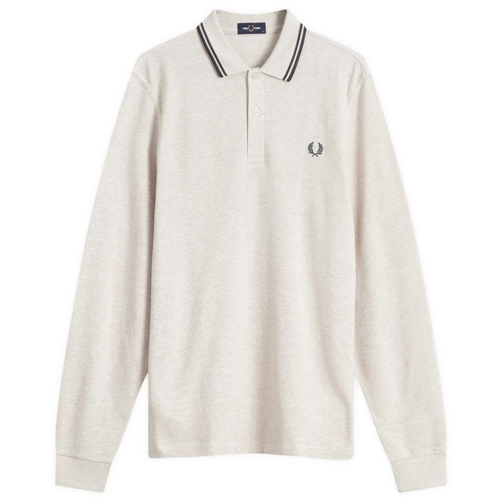 Fred Perry Men's Long Sleeve Twin Tipped Polo in Porridge Marl/Anchor Grey Cover