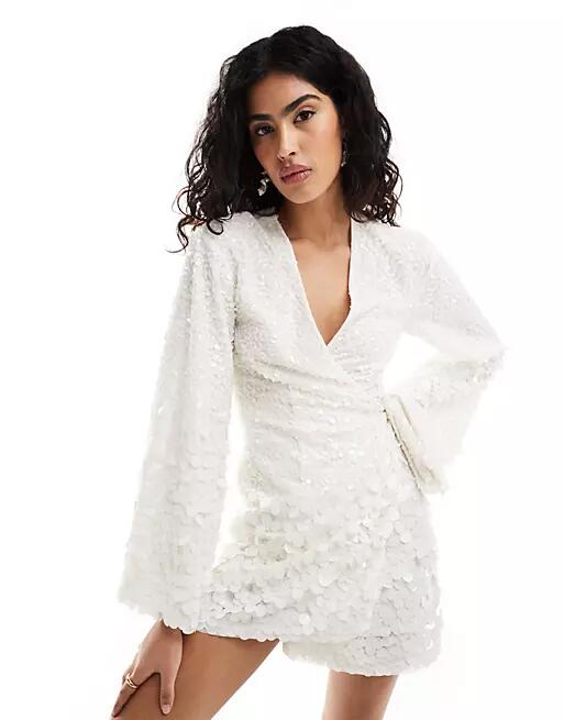 Pretty Lavish Bachelorette embellished wrap mini dress in ivory-White Cover