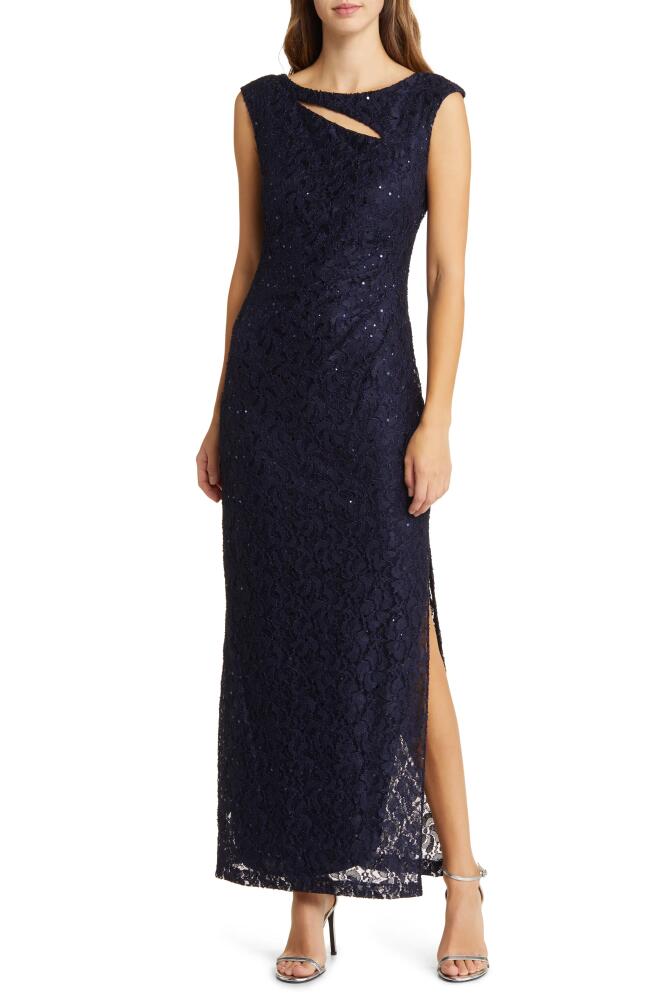 Connected Apparel Sequin Lace Sheath Gown in Navy Cover