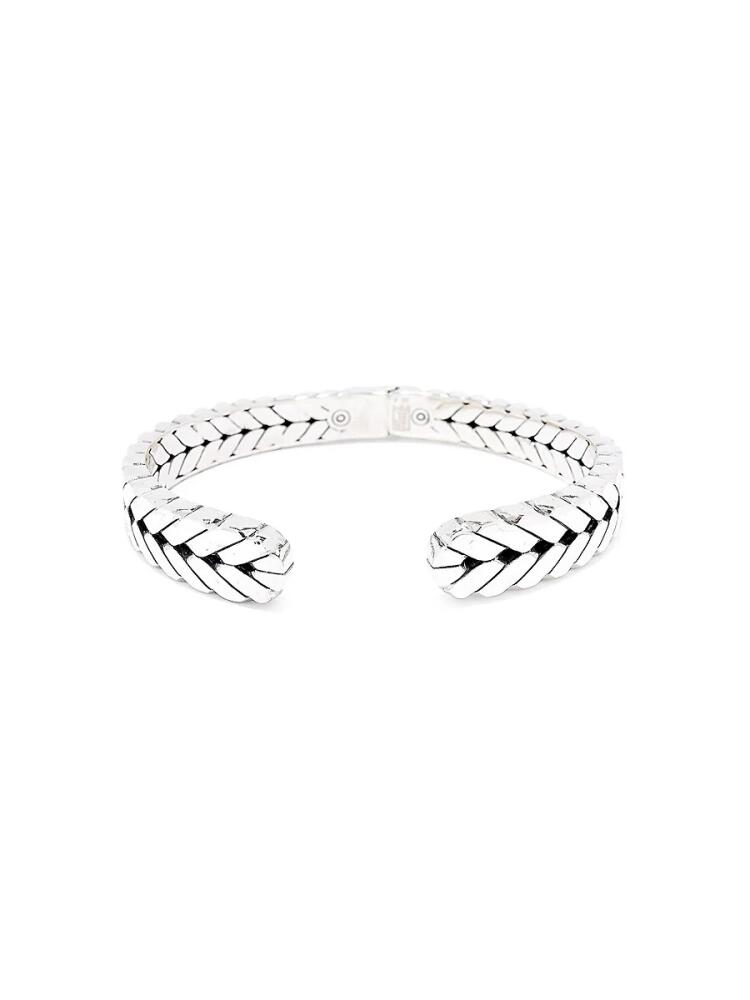 Eli Pebble Men's Sterling Silver Woven Open Bangle Cover