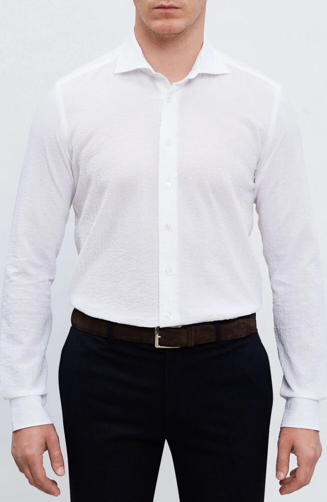 Emanuel Berg Cotton Seersucker Button-Up Shirt in White Cover