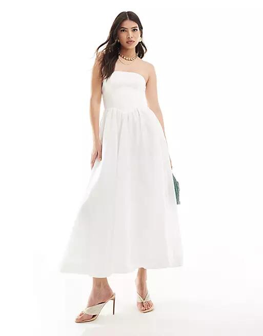 Ever New drop waist bandeau midi dress in porcelain-White Cover