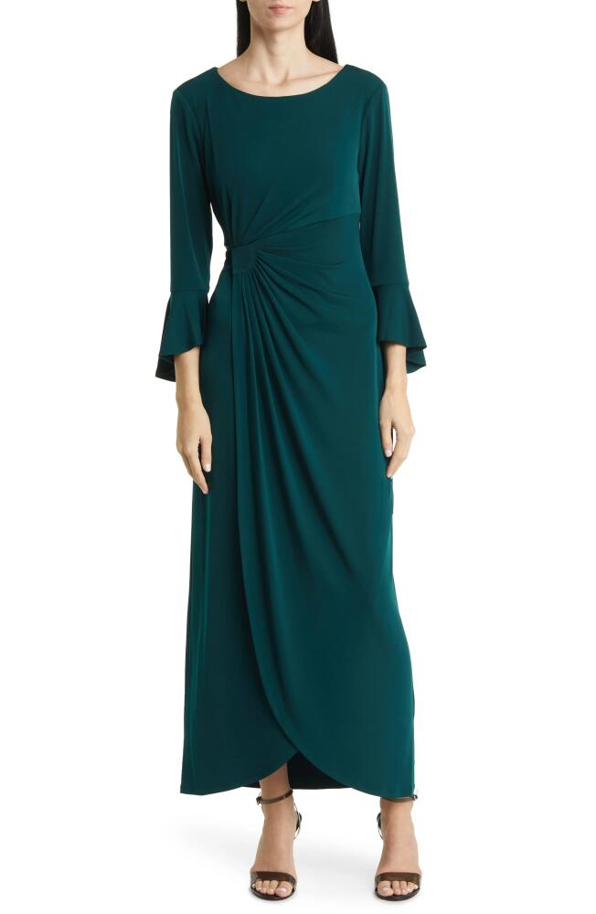 Connected Apparel Bell Sleeve Gathered Waist Gown in Hunter Cover